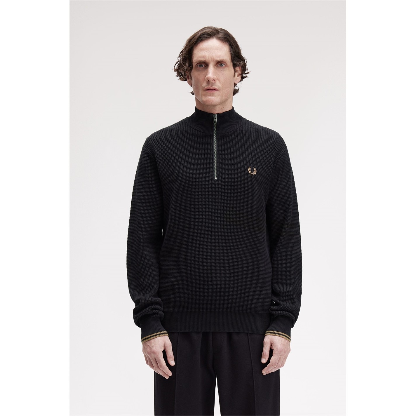 Fred Perry | Waffle Stitch Half Zip Jumper | Black 102