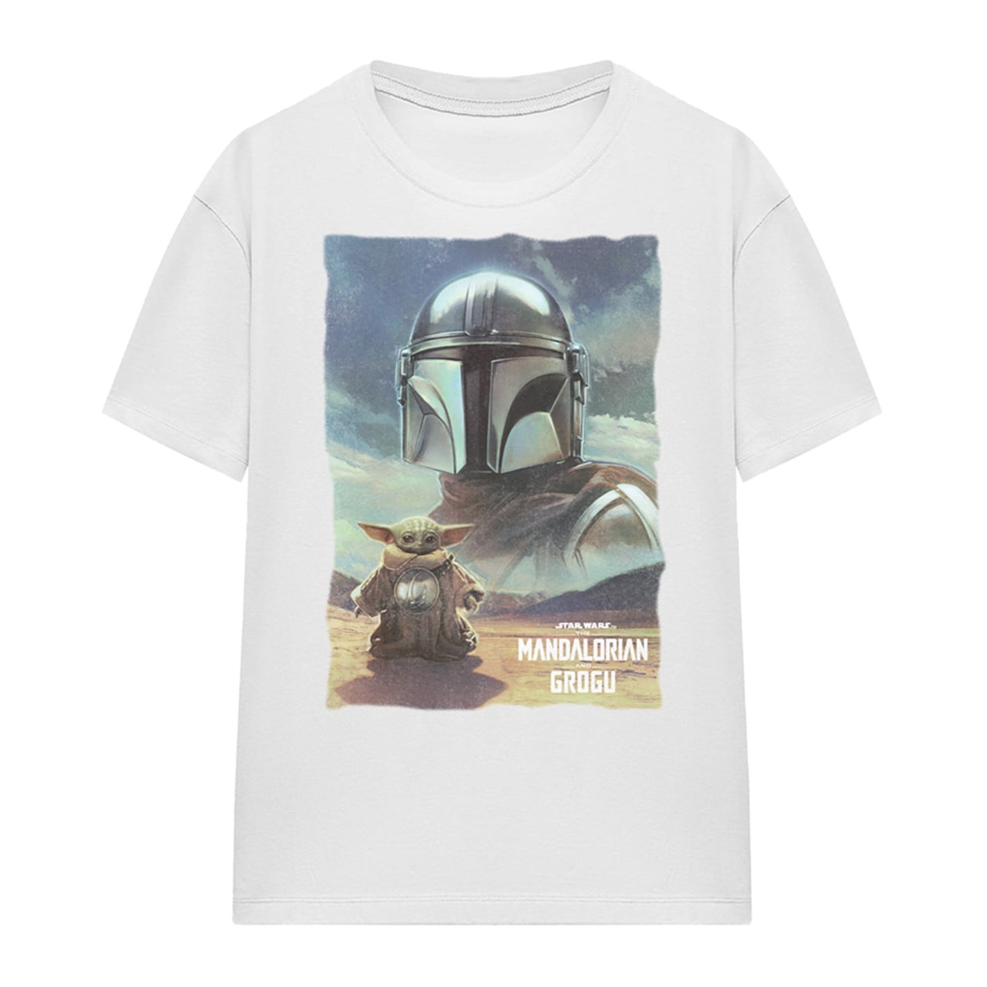 Star Wars | The Mandalorian Grogu Worn Poster T-Shirt White