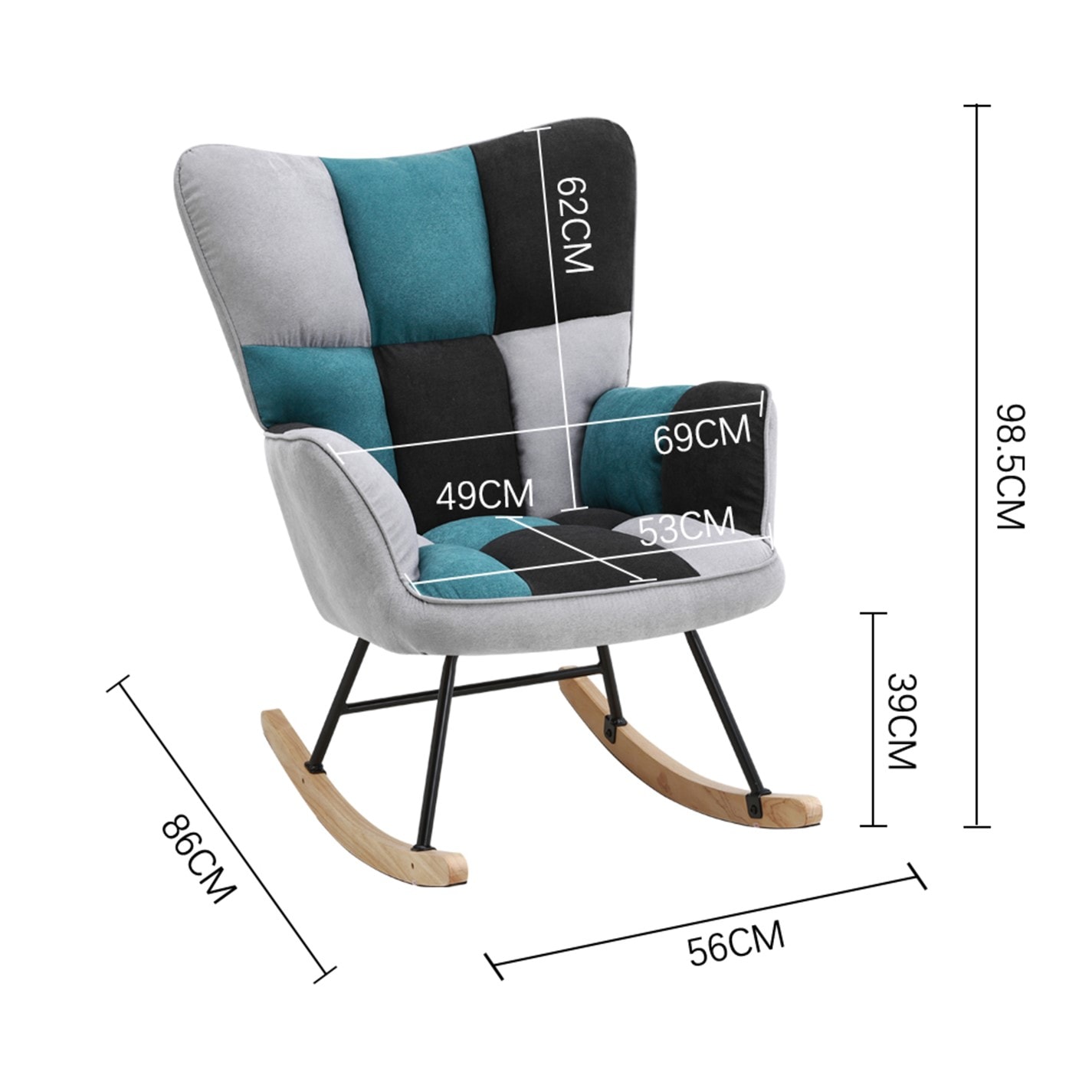 Kabinet UK | Tufted Upholstered Rocking Chair Multi | Black,Grey,Blue ...