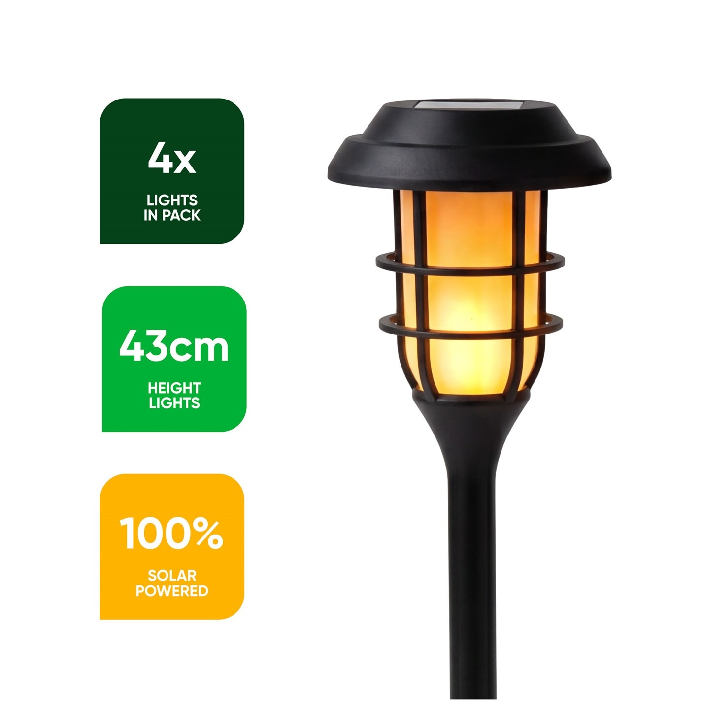 Streetwize | Solar Flaming LED Stake Lights (Pack of 4) | Black ...