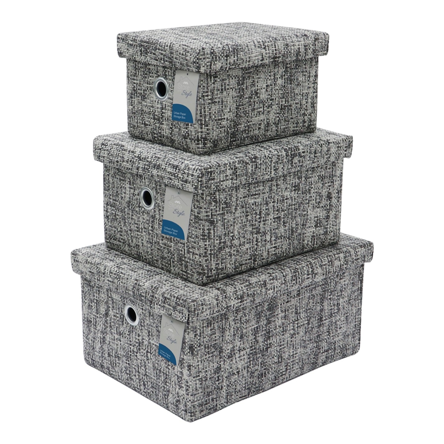 JVL | Urban Set of 3 Lidded Rectangular Storage Boxes | Grey ...