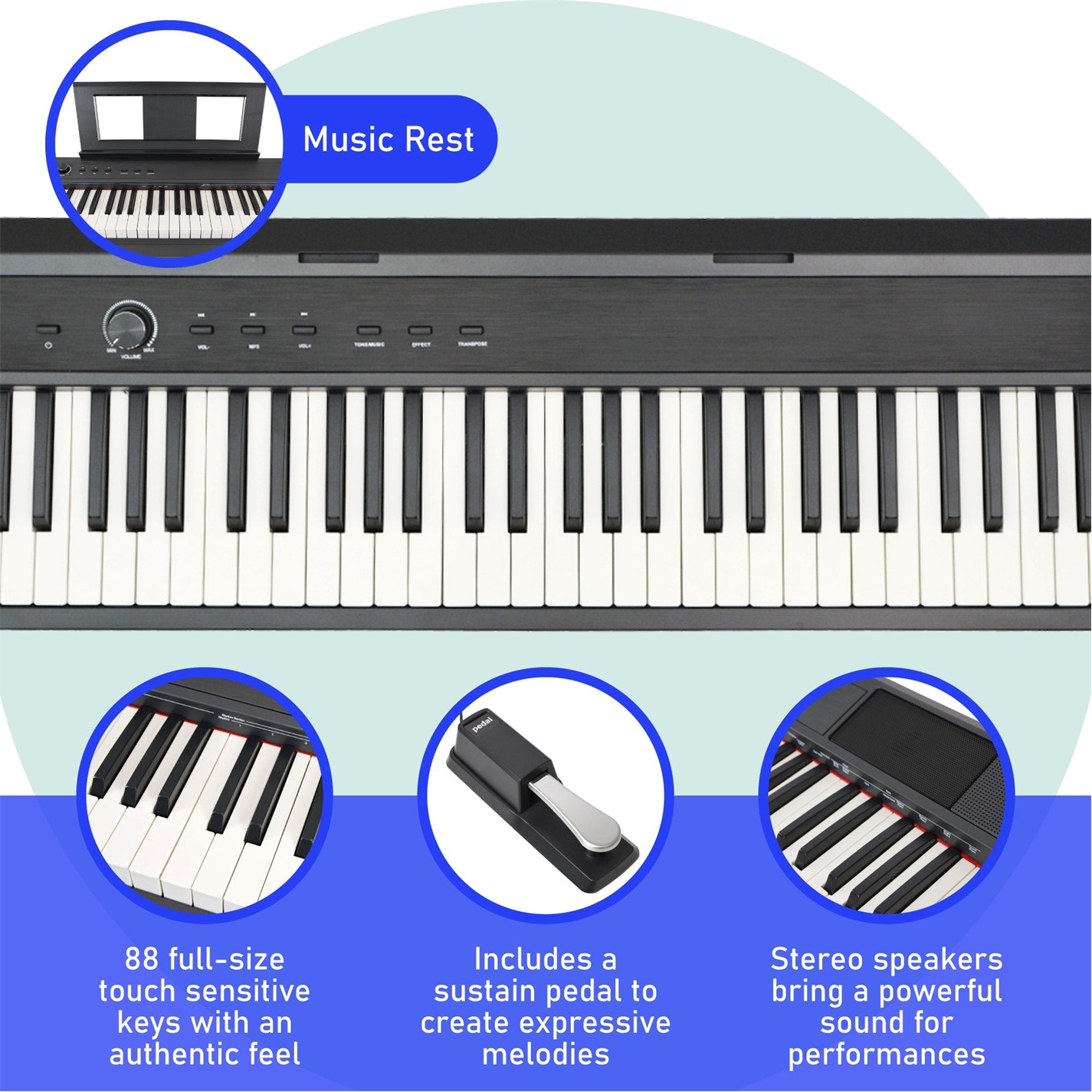 Axus | AXD55 88 Note Digital Stage Piano | Black | SportsDirect.com