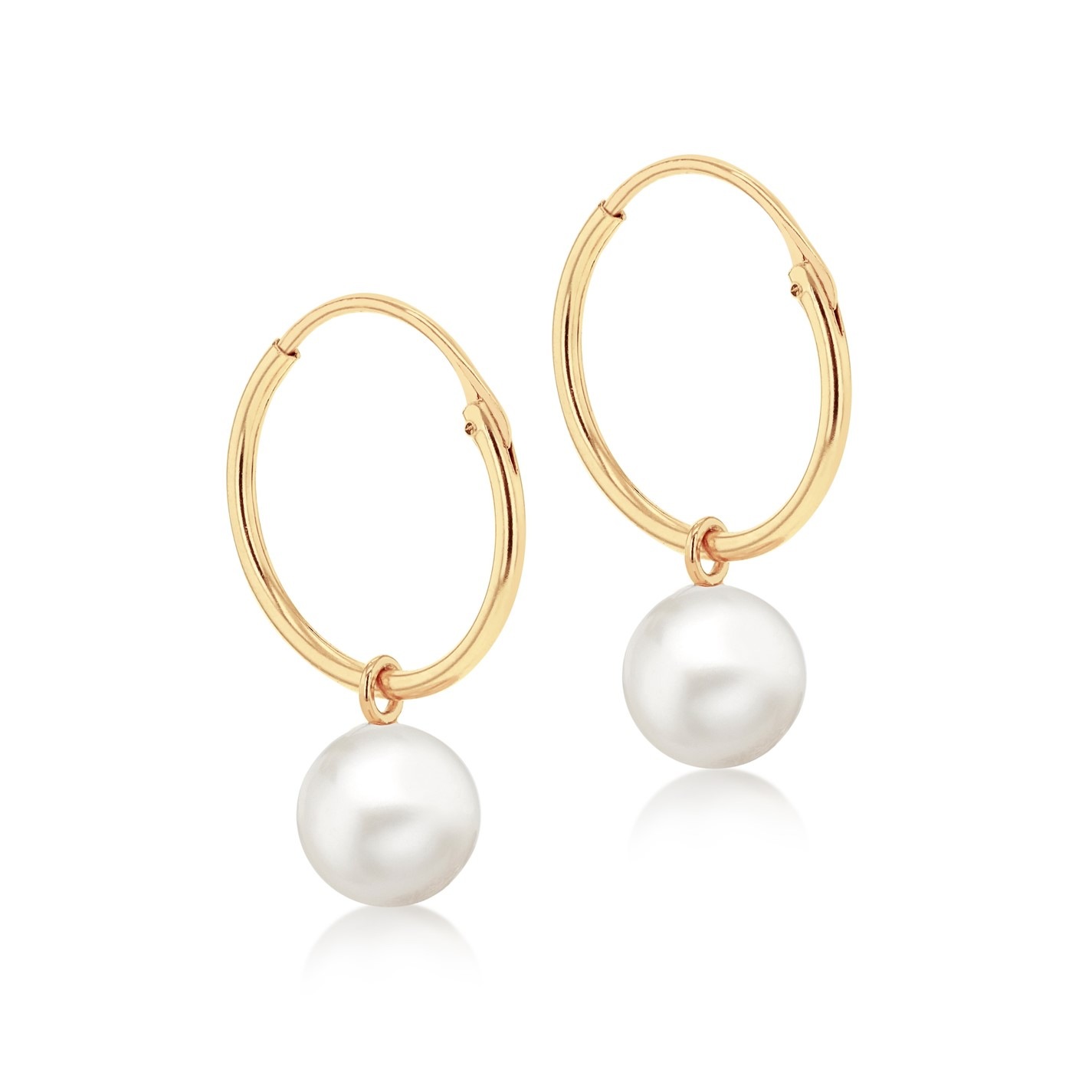 9ct Yellow Gold Hoop Earrings With Pearl – Jewellerybox – AB-7461