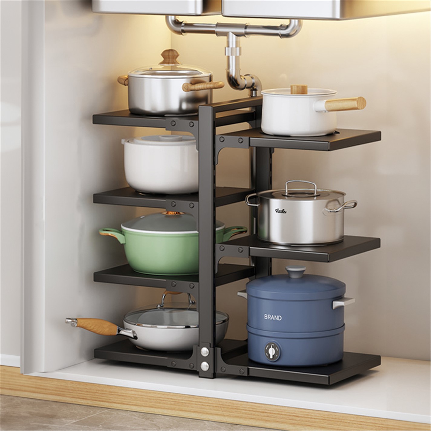 LIFE IDEAS | 7-Tier Adjustable Kitchen Pot Rack Organizer | Black ...