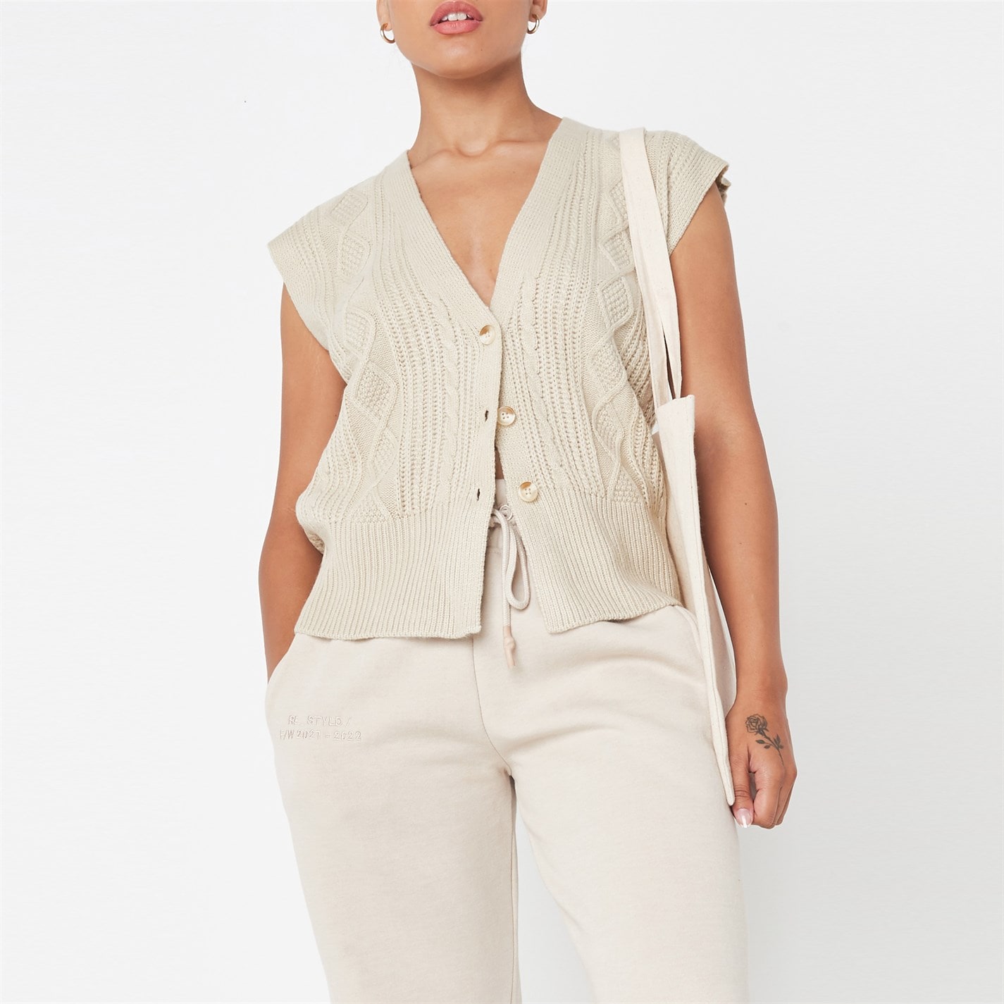 Missguided | Button Front Cable Knit Sweater Vest | Cream | SportsDirect.com