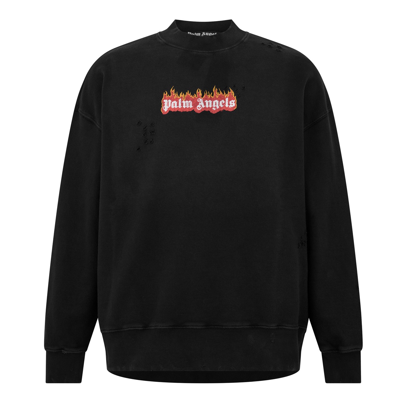 PALM ANGELS Burning Logo Print Distressed Sweatshirt 