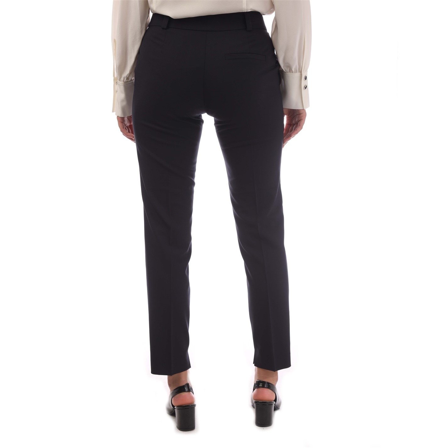 Pantalones HUGO Hetana Para Mujer - Color Azul Oscuro, Talla 38, Tejido De Poliéster Reciclado Y Lana Con Elastano