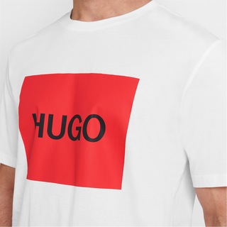 HUGO T-Shirt Uomo Con Logo A Blocchi – Cotone Morbido, Vestibilità Comoda, Tattoo Bianco E Nero