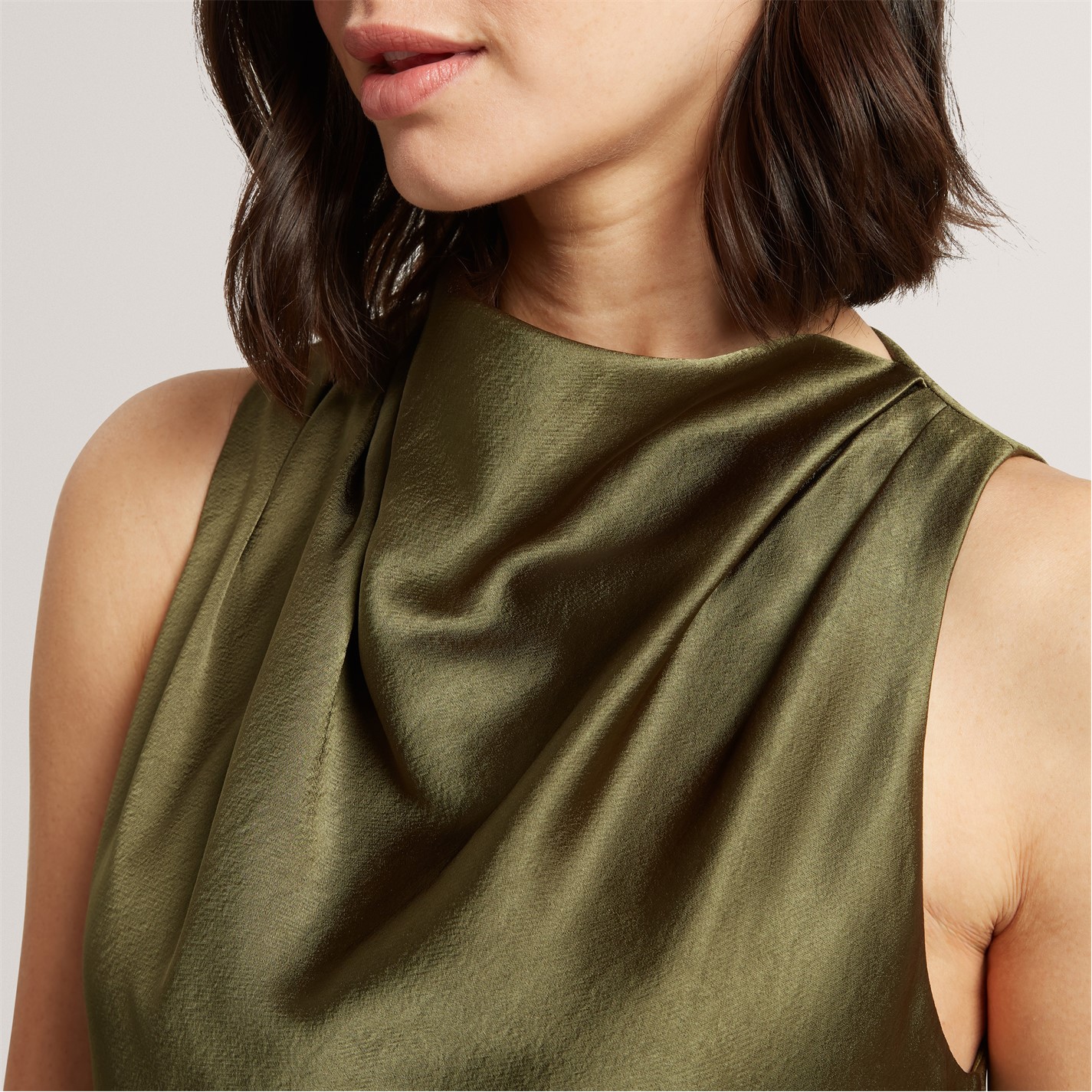 Ted Baker | Ted Baker Sleeveless Cowl Neck Satin Midi Dress | Khaki |  SportsDirect.com