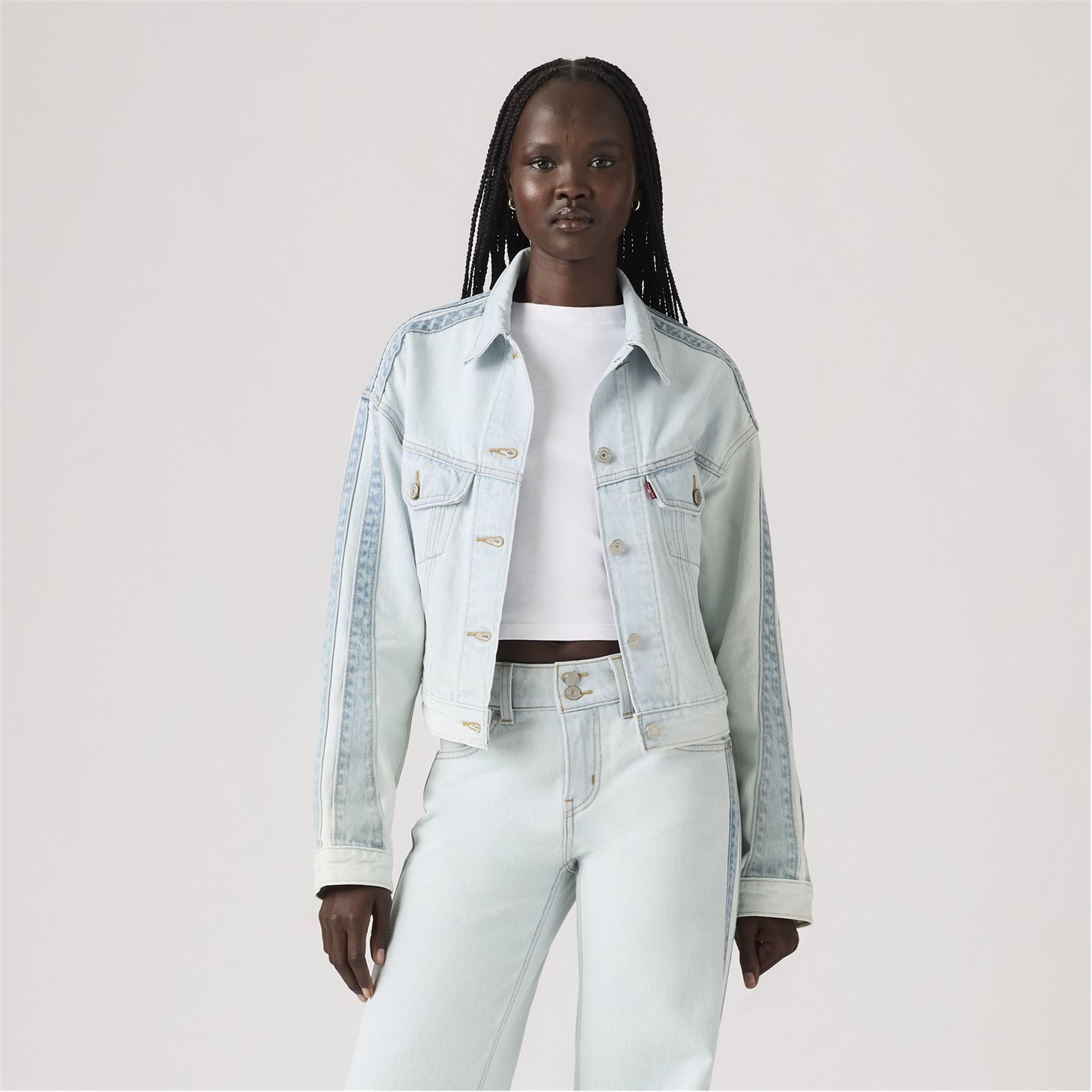 Levis Women's Shrunken 90s Stripe Trucker Denim Jacket
