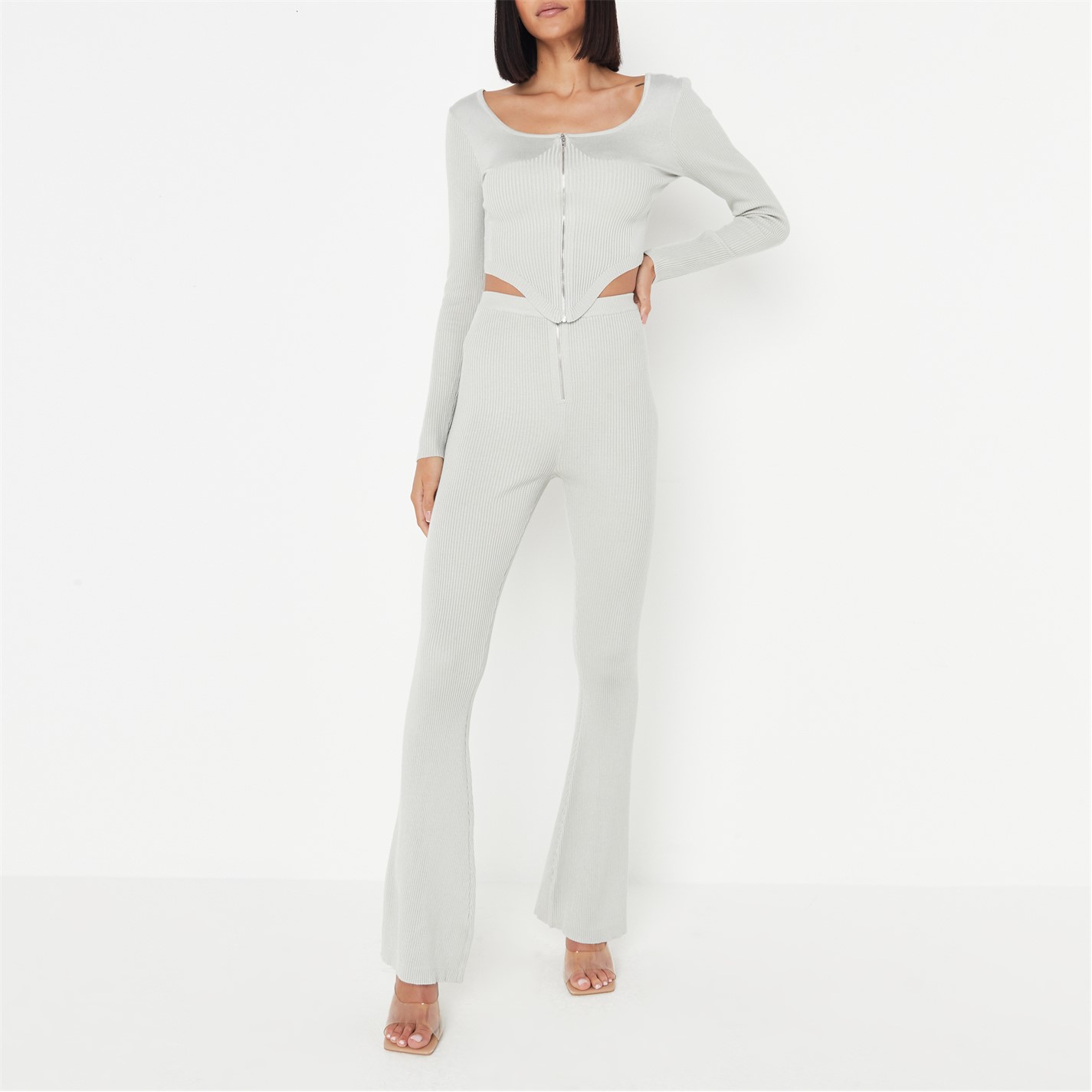 Missguided | Zip Corset Top And Knit Flared Trousers Co Ord Set | Knitted  Tops | SportsDirect.com