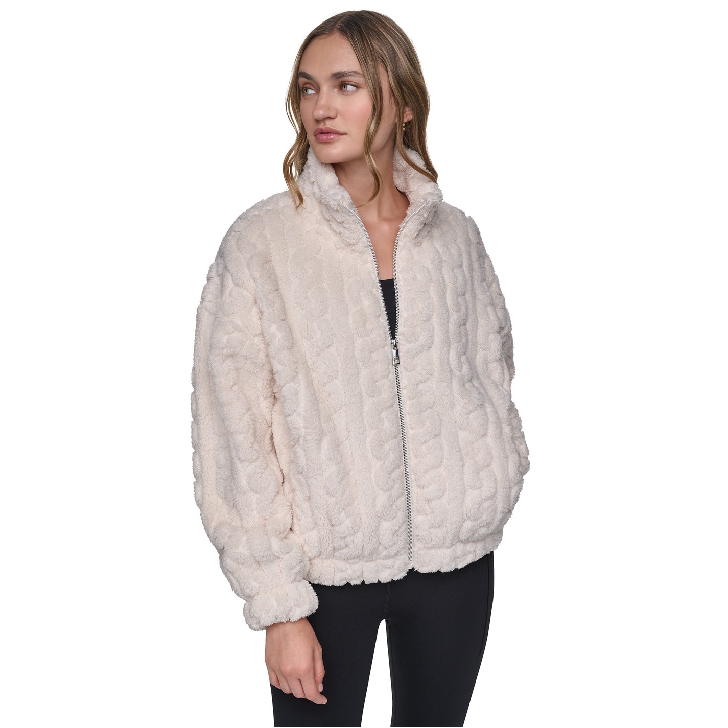 DKNY Women's Cable DKNY Sport Full-Zip Sherpa Jacket