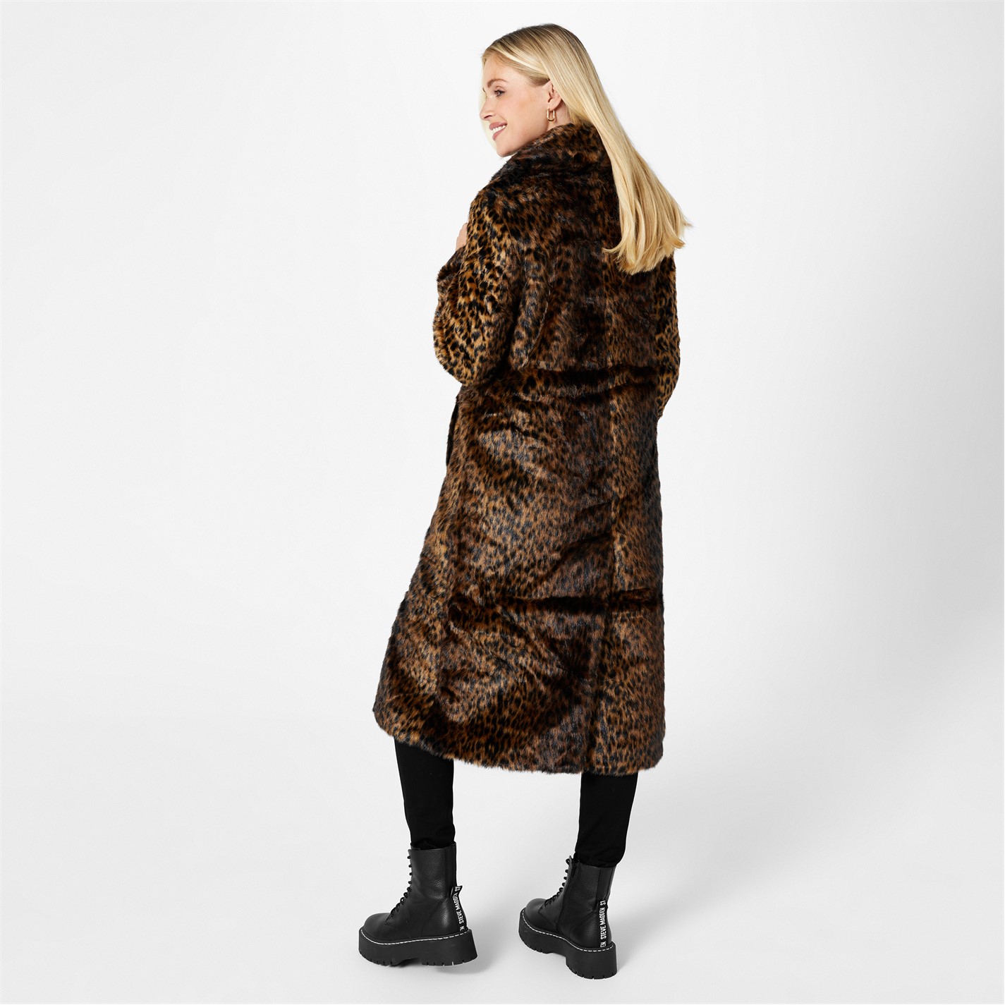 Biba Leopard Faux Fur Coat Ladies 