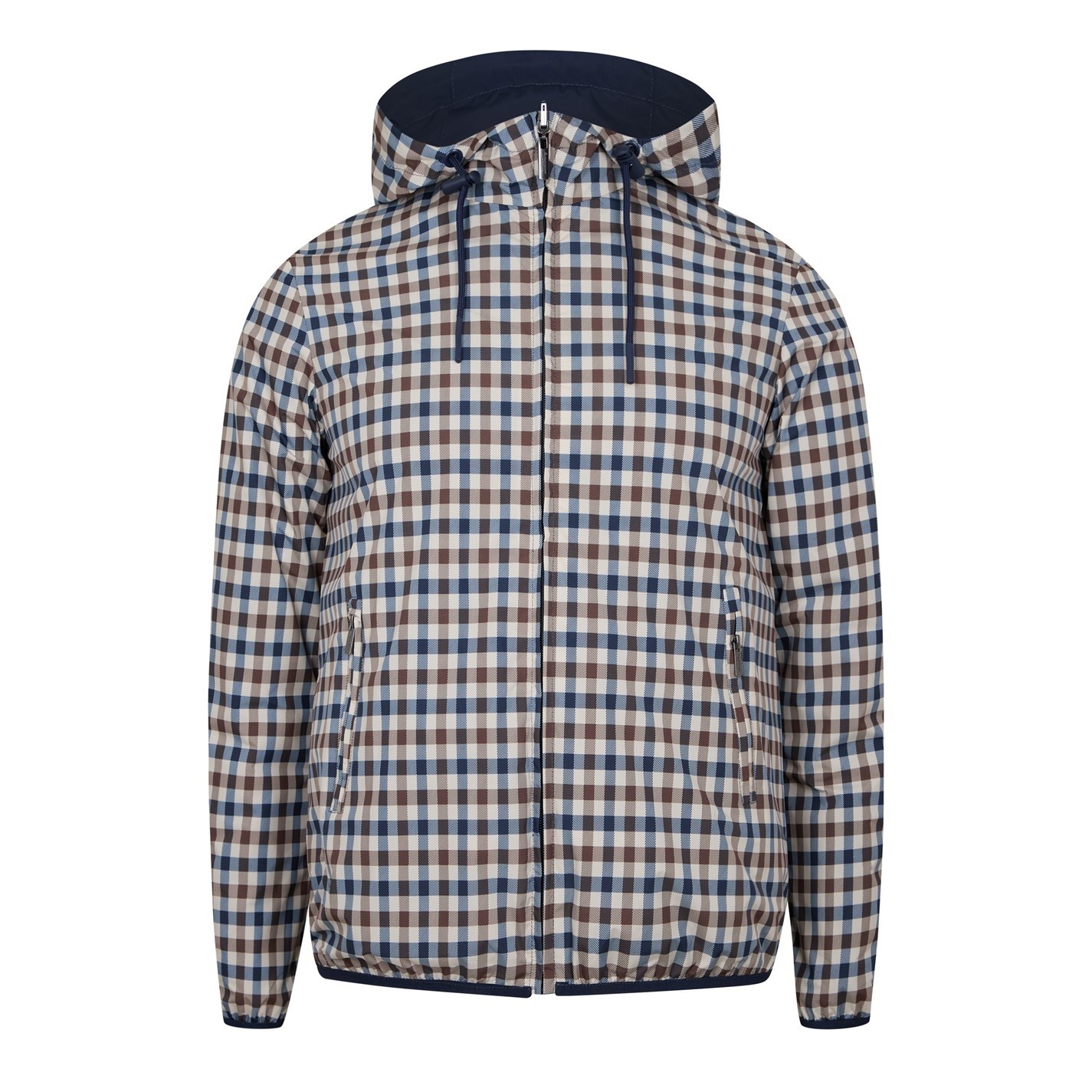 AQUASCUTUM | Men's Reversible Check Hooded Long Sleeve Rain Anorak