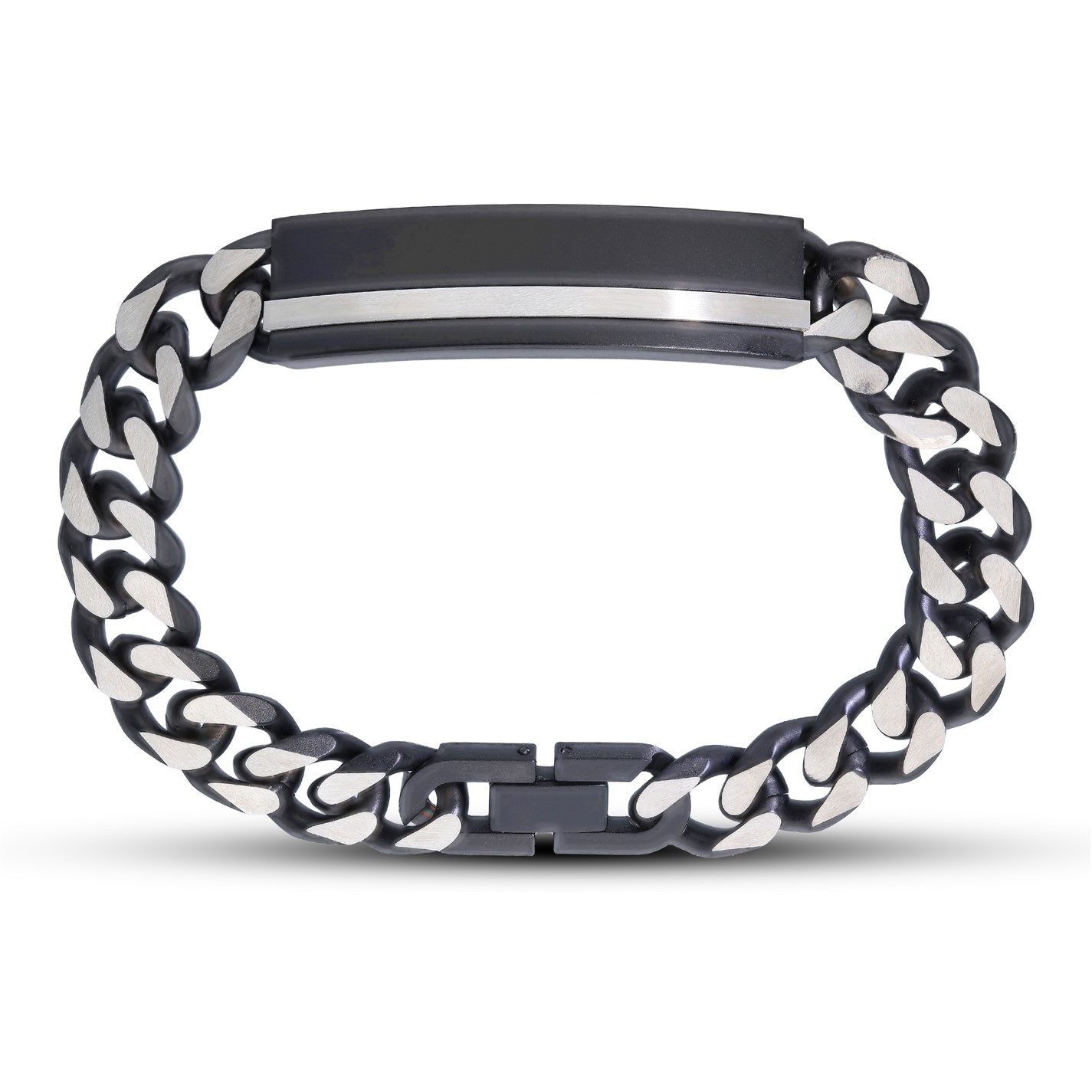 Men's Stainless Steel Bracelet With Black Onyx Stone - 8.5 Inch Curb Link Bracelet