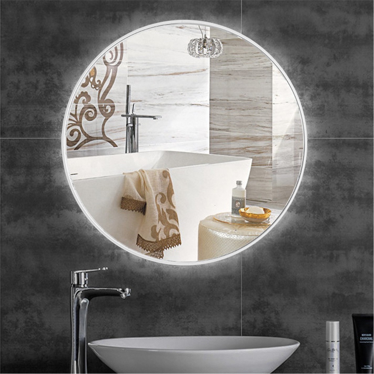 Cottonfy UK | White Round Wall-Mounted Bathroom Mirror 40cm | White ...