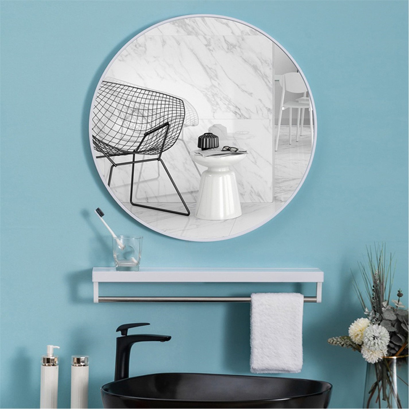 Cottonfy UK | White Round Wall-Mounted Bathroom Mirror 40cm | White ...