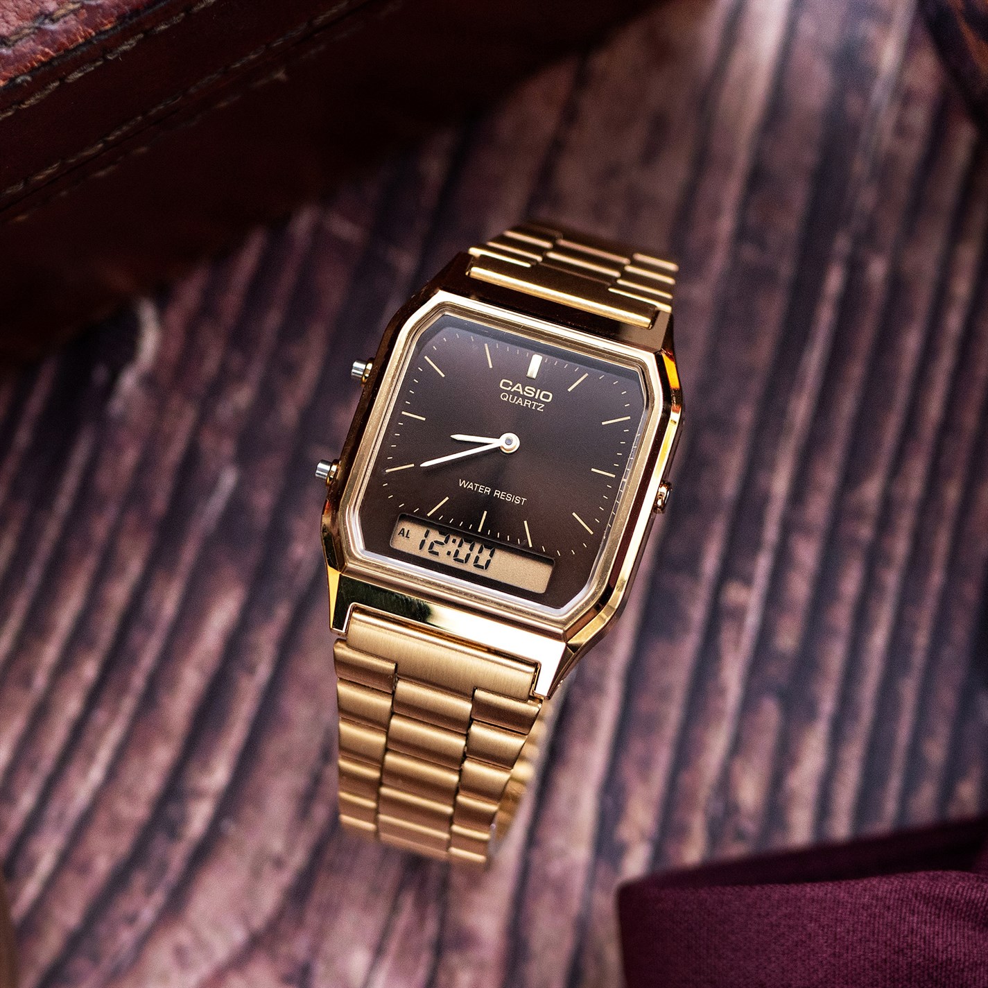 Casio | AQ-230GA-5AMQYES Dual Time Zone Water Resistant Stainless Steel Gold  Digital Watch | Brown/Gold | SportsDirect.com