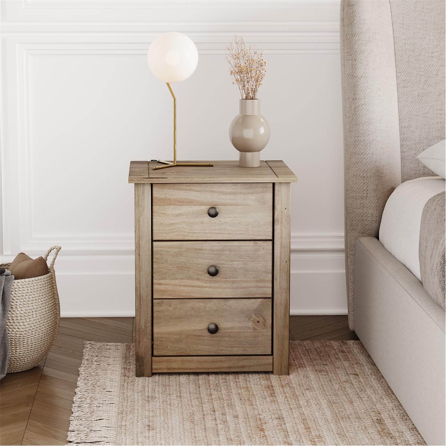 Panama 3 Drawer Bedside Chest Solid Waxed Pine Rustic Bedroom Storage