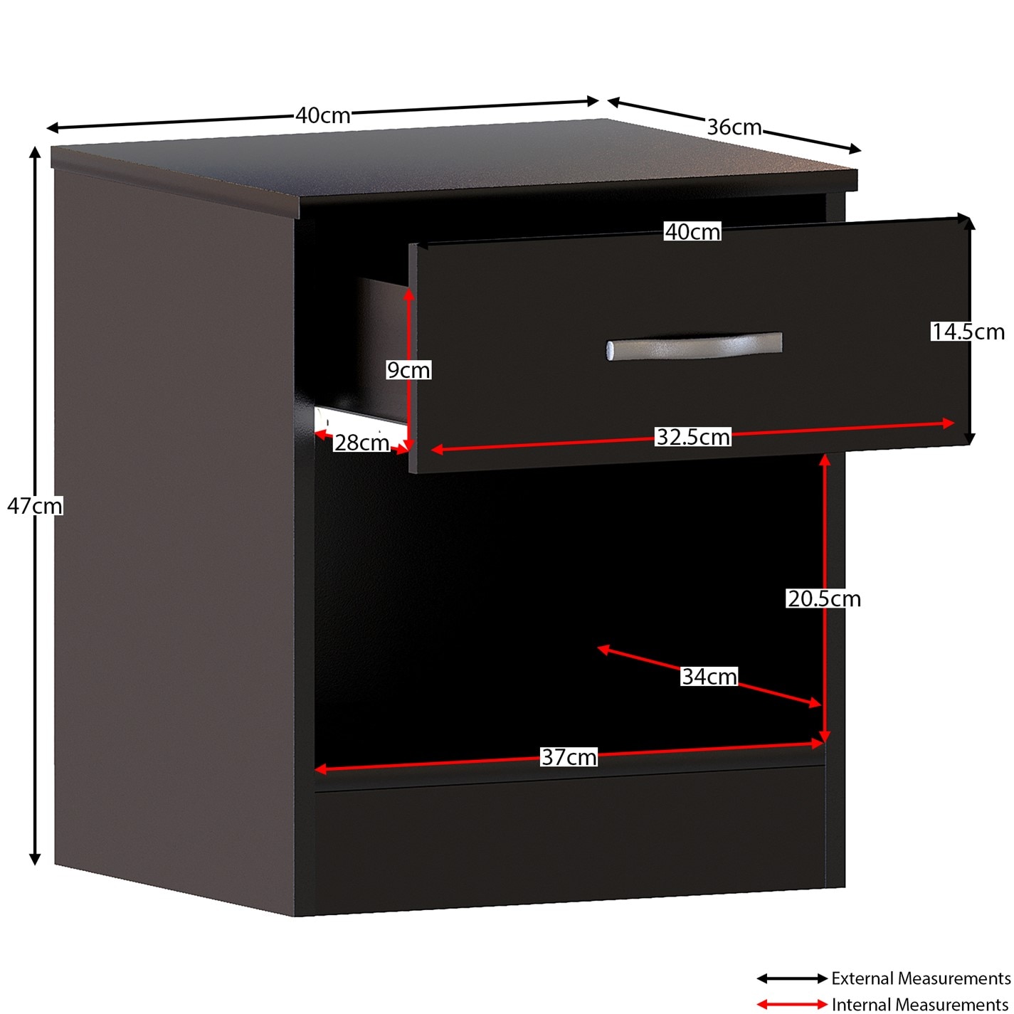 Vida Designs White Bedside Chest of Drawers, 3 Drawer with Metal Handles and Runners, Unique Anti-Bend Drawer Support, Riano Bedroom Furniture