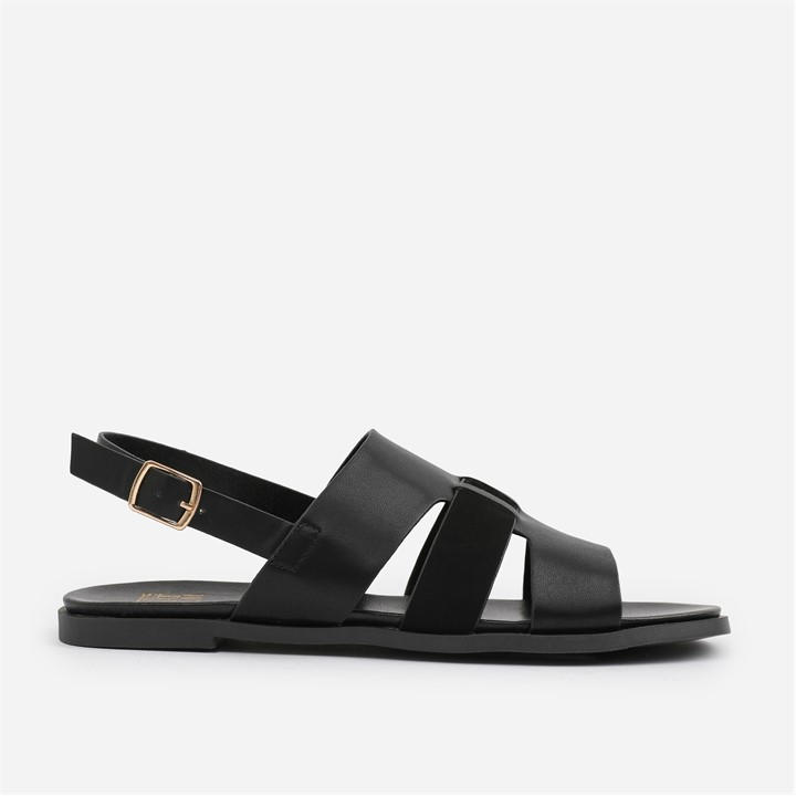 Wheres That From Women's Black Pu Uma Flat Sandals Size 8