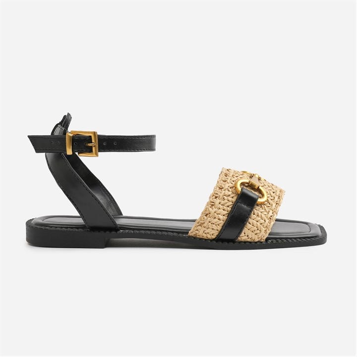 Wheres That From Women's Black Pu Catelyn Straw Detail Strap Sandals in Size 6, Sports Direct