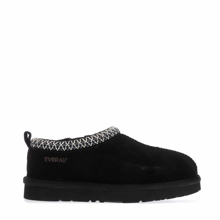 Everau Women's Black Wigeon Leather Slippers Size 7