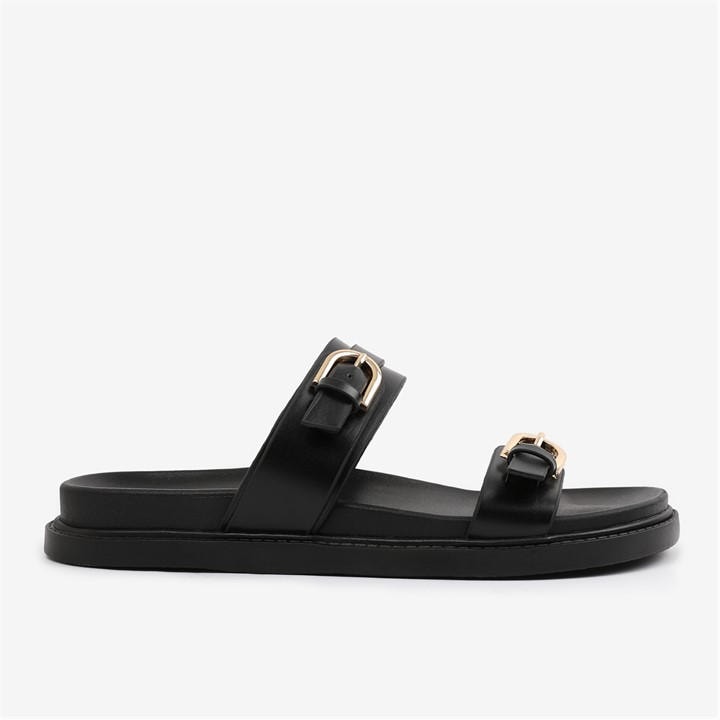 Wheres That From Women's Black Pu Abrina Flatform Sandal With Double-Buckle in Size 5, Sports Direct