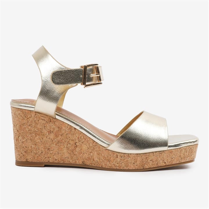 Wheres That From Women's Gold Pu Giselle Wedge Sandals With Buckle-Ankle-Str in Size 5, Sports Direct