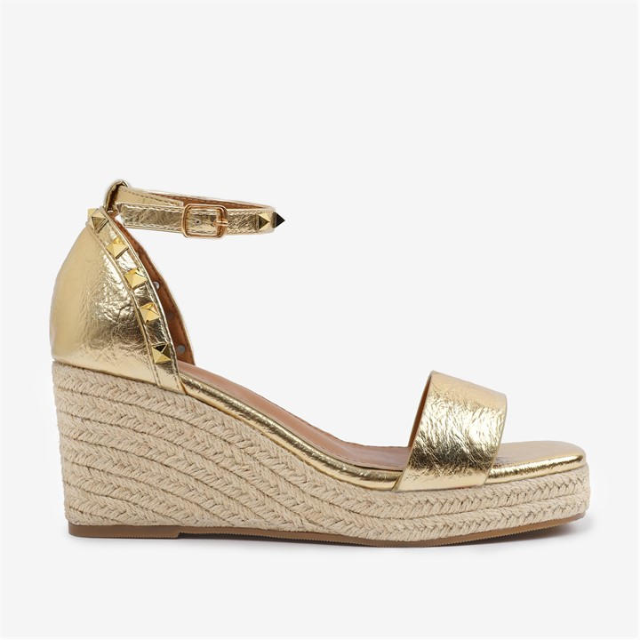 Wheres That From Women's Gold Pu Presley Wedge Sandals With Gladiator Ankle Size 8