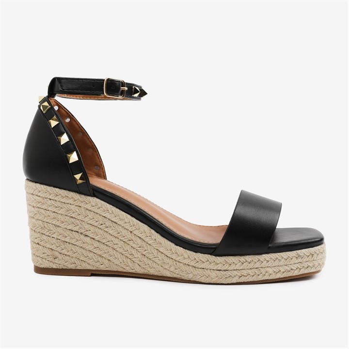 Wheres That From Women's Black Pu Presley Wide-Fit Wedge Sandals With Gladia in Size 8, Sports Direct