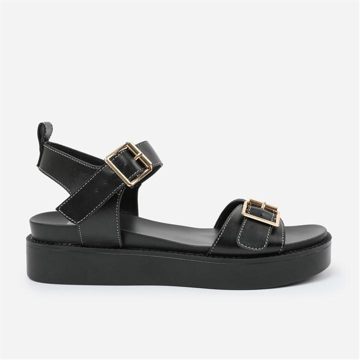 Wheres That From Women's Black Pu Isabel Double-Buckle-Strap Platform Sandal in Size 5, Sports Direct