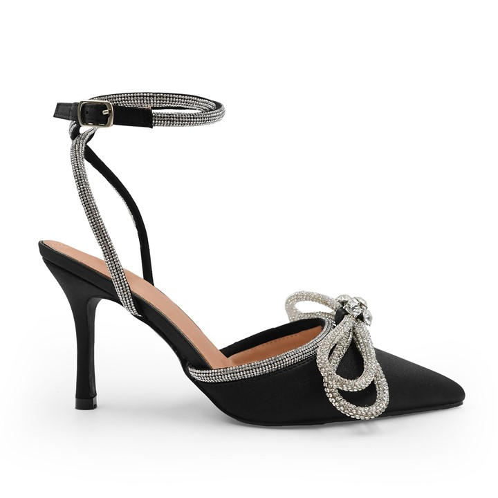 Wheres That From Women's Black Silk Delina Pointed Toe High Heels