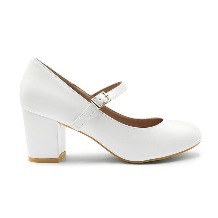 Wheres That From Women's White Araceli Wide Fit Block Heel Mary Jane Pumps In Whi in Size 4, Sports Direct