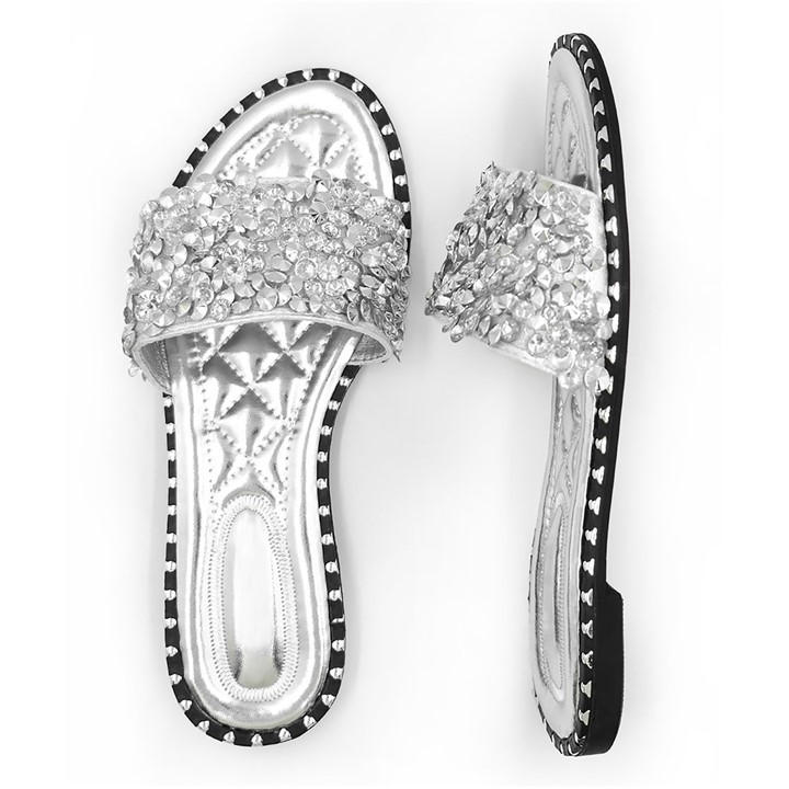 Wheres That From Women's Silver Belle Diamante Sparkly Flat Sliders Size 7