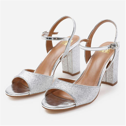 Wheres That From - Florence Silver Glitter Wide-Fit Mid High Heels