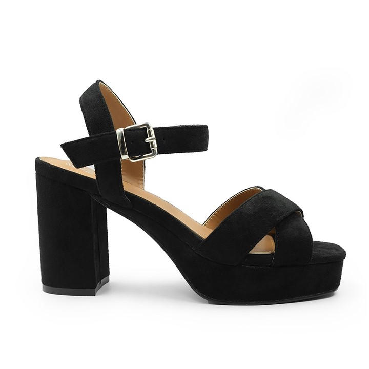 Wheres That From Women's Black Marcia Wide Fit Suede Platform Heels in Size 8, Sports Direct