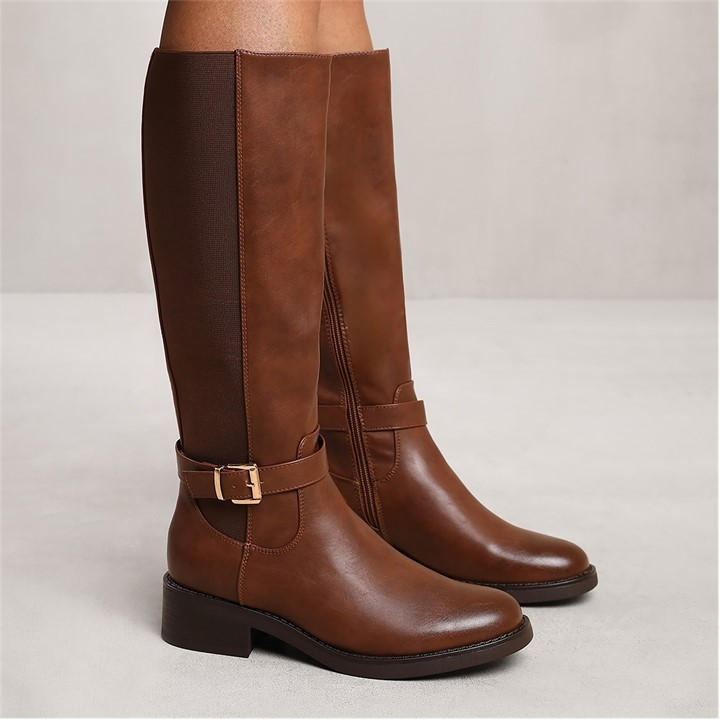 Wheres That From Women's Brown Buckle Detail Knee High Boots in Size 8, Sports Direct