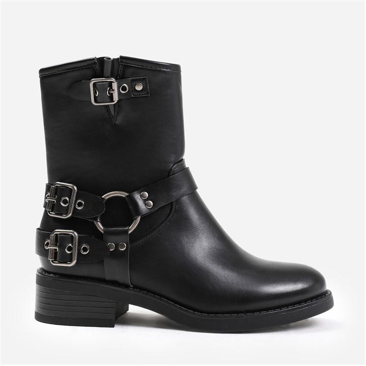 Wheres That From Women's Black Bode Buckle Detailing Ankle Boots Size 5