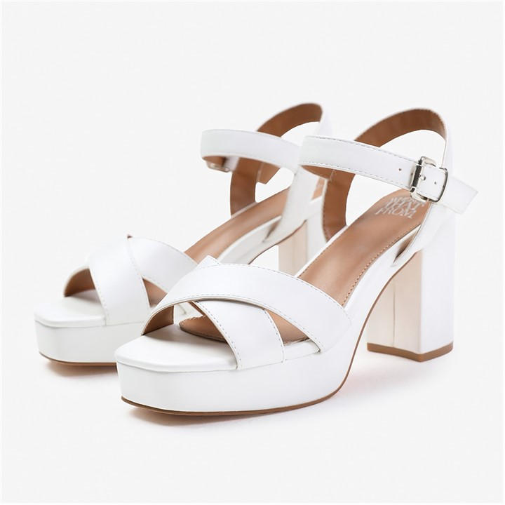 Wheres That From Women's Whitepu Marcia Statement Platform Strappy Block High Heels Size 6