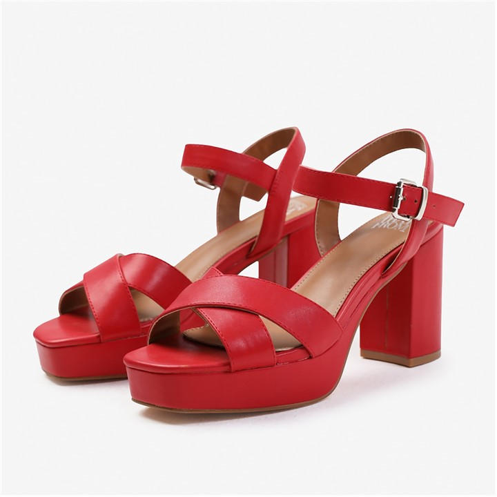 Wheres That From Women's Redpu Marcia Statement Platform Strappy Block High Heels