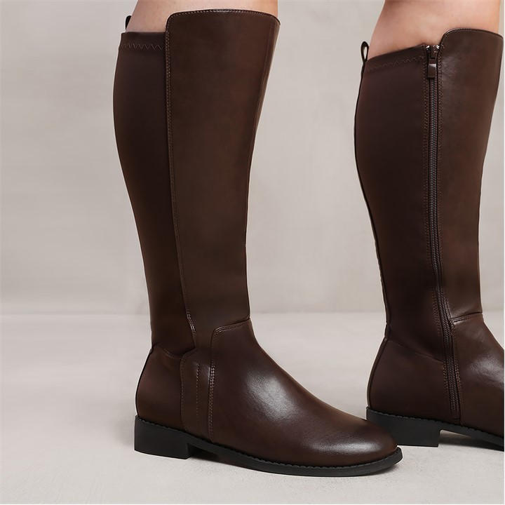 Wheres That From Women's Dark Brown Pu Parker Brown Wide Calf Knee High Boots in Size 6, Sports Direct