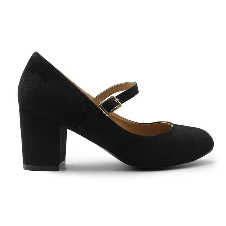 Wheres That From Women's Black Araceli Extra Wide Fit Block Heel Mary Jane Pumps in Size 3, Sports Direct