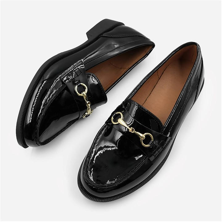 Wheres That From Women's Black Cielo Wide Fit Round Toe Single Metal Bar Loafers Size 6