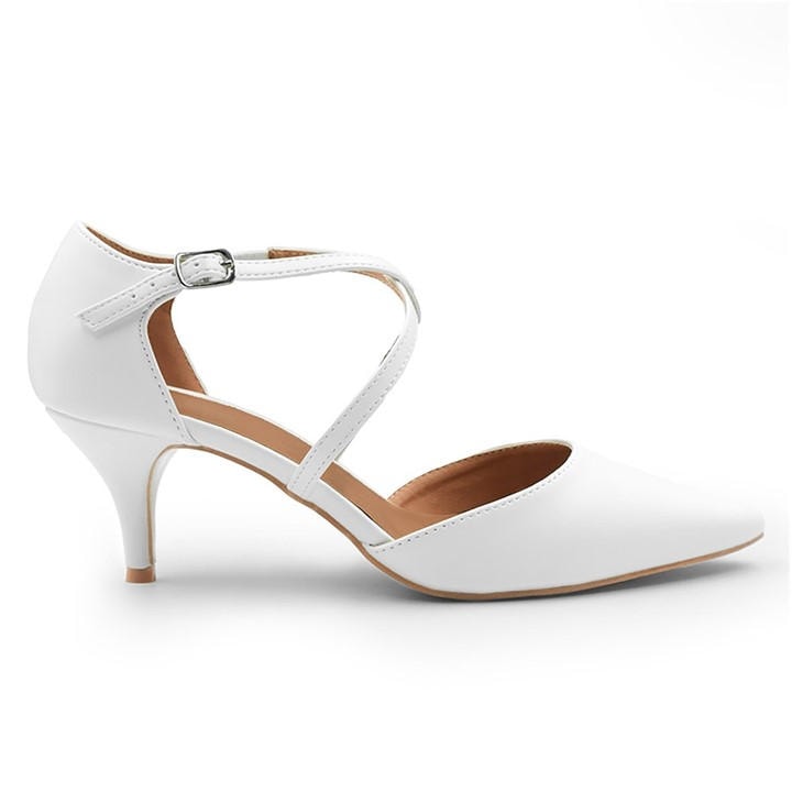 Wheres That From Women's Whitepu White Pu Kennedi Low Kitten Heels Size 4