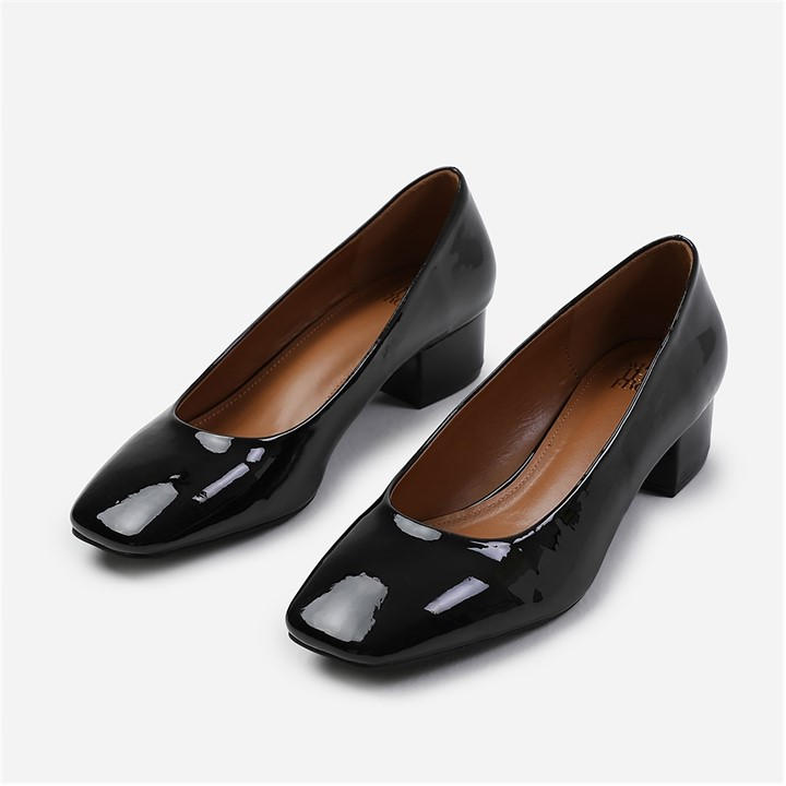 Wheres That From Women's Black Seattle Patent Square Toe Block Heels Size 7