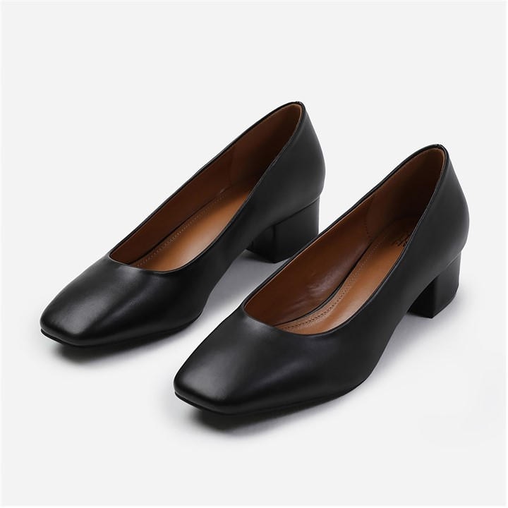 Wheres That From Women's Black Seattle Pu Wide-Fit Square Toe Heels in Size 3, Sports Direct
