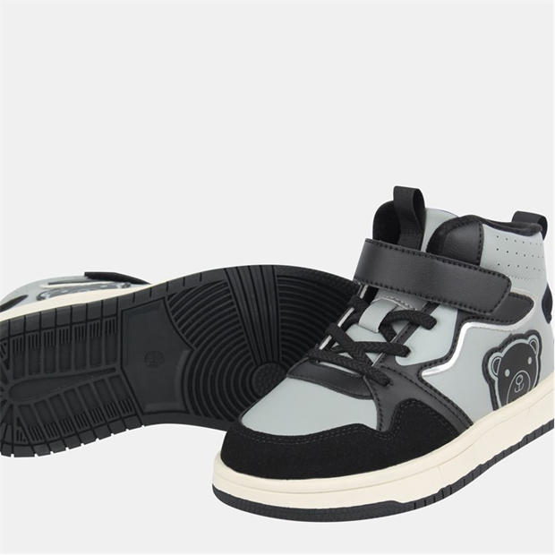 Black/Grey - Fabric - Kids' Bear Hook and Loop High-Top Trainers