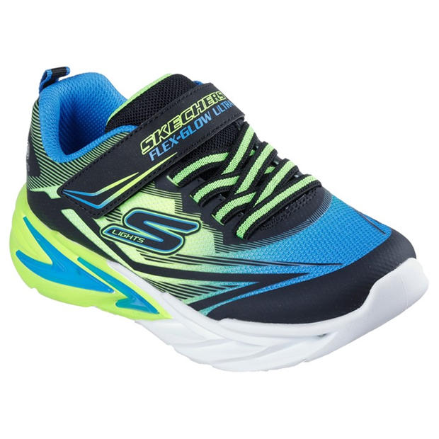 Černá/Modrá - Skechers - Lighted Gore & Strap Sneaker W Mids Light Up Trainers Boys