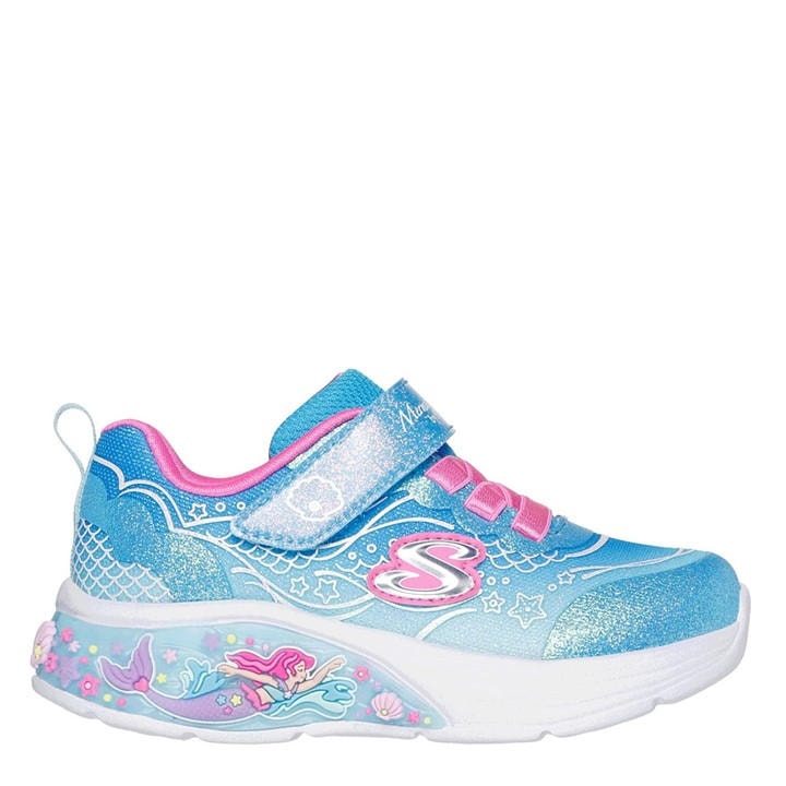 Skechers Girls Blue Kids' Leather Light Up Trainers in Size C4, Sports Direct